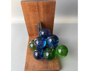 ヴィンテージ ミッドセンチュリー ルーサイト グレープ ウッド ブックエンド ブルー グリーン MCM デコレーション