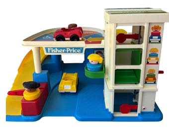 VTG 1990 Fisher Price Little People Garage Ramps n Roadways Speelset Cars Figures