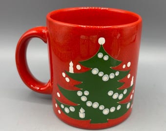 Vtg Waechtersbach Red Ceramic Christmas Mug Christmas Tree West Germany