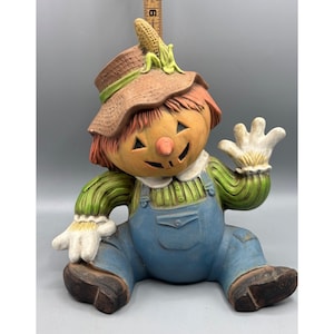 Figura de espantapájaros de cerámica pintada a mano, modelo vintage de 1981, para decoración de Halloween y otoño.