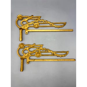 ヴィンテージ 真鍮 ゴールドトーン カーテンロッド スイングアーム キャストメタル フローラルデザイン 2個セット