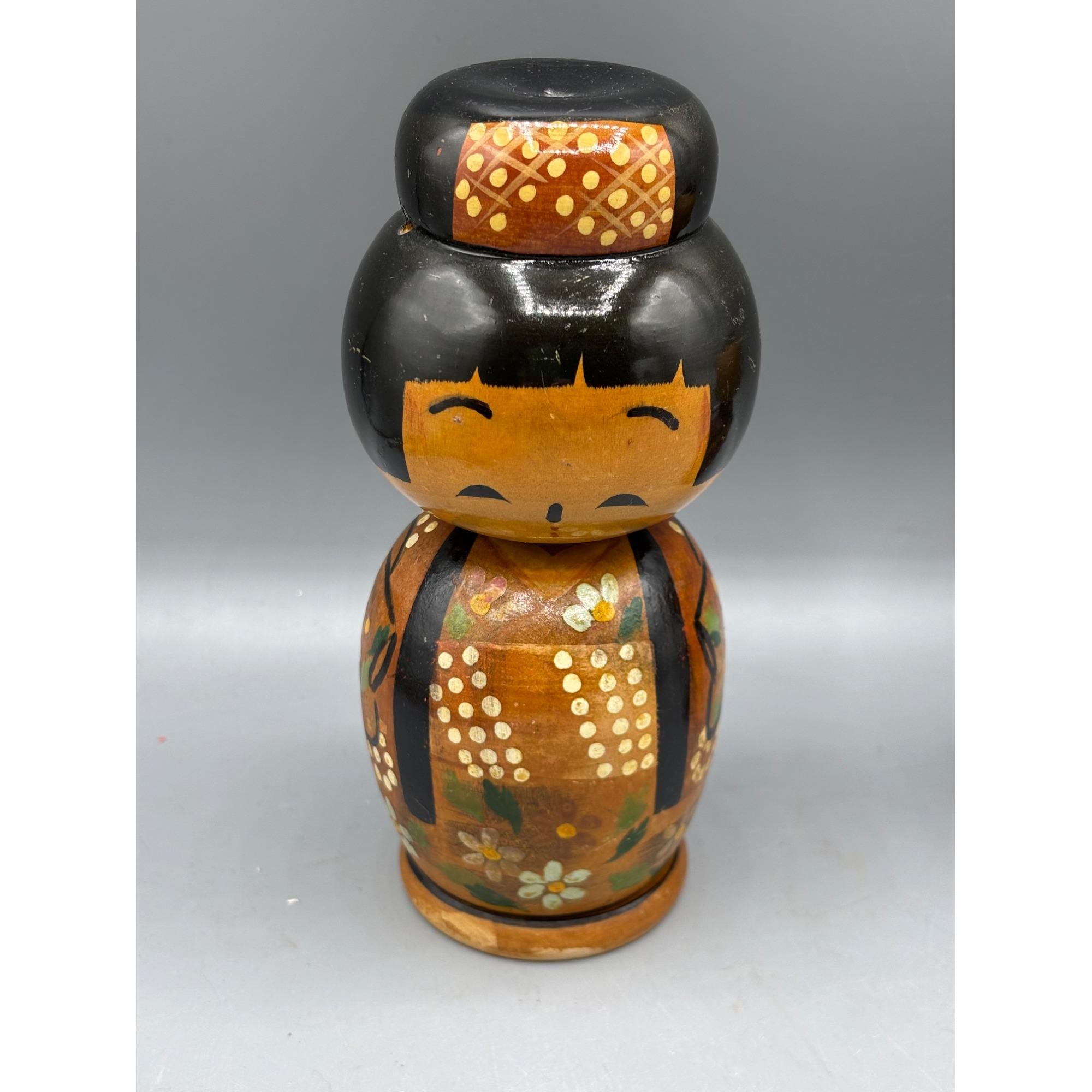 木製こけし人形 手描き模様 約24cm ヴィンテージ 日本製こけし人形 貯金箱 手描き木製 取り外し可能な底