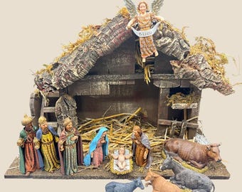 Vintage Sears Nativity Set 9 Figures Wood Stable Made in Italy Christmas 7197894