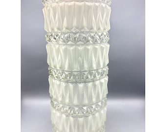 Vtg Frosted Glass Cylinder Lamp Shade Diamond Prism Geometric 13.5 Inch
