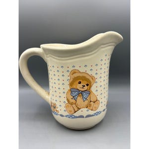 Vtg 80s Teddy Bear Hearts Ceramic Pitcher Country Decor