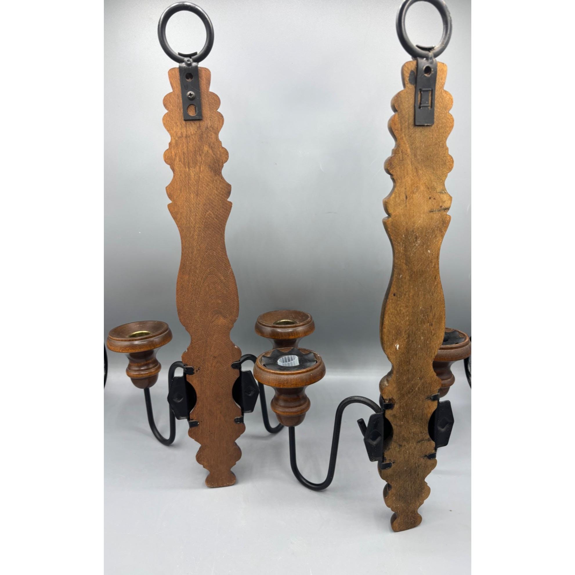 ヴィンテージ 70年代 2個入り ダブル木製壁掛けキャンドル