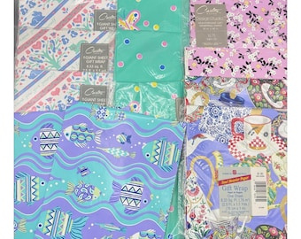 Lote de 10 papeles de regalo vintage Carlton Cards American Greetings con diseño de peces, mariposas y flores.