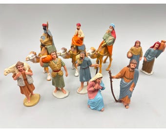 VTG Italië kerststal beeldje set 10 stuks wijze mannen kamelen herders Mary Joseph 4"