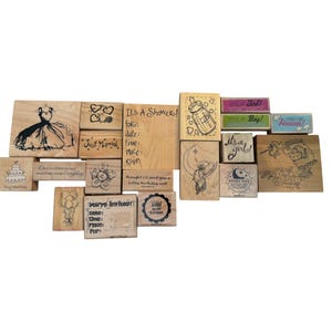 Juego de 19 sellos de goma de madera para bodas, cumpleaños, felicitaciones de bebés, tarjetas variadas
