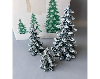 Department 56 Village Evergreen Trees Set of 3 Cold Cast Porcelain 5205-1 Snow