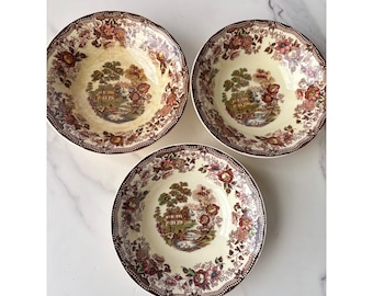 Juego de 3 cuencos multicolores Royal Staffordshire Tonquin Clarice Cliff Brown