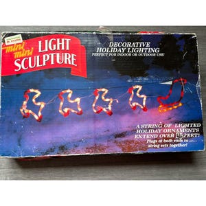 Mini escultura de luz navideña vintage Mr. Christmas, trineo de renos, 4,5 m, para interiores y exteriores