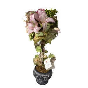 装飾的な黒い鉢に入った人工ピンクの花のトピアリー、ホームインテリア 19インチ