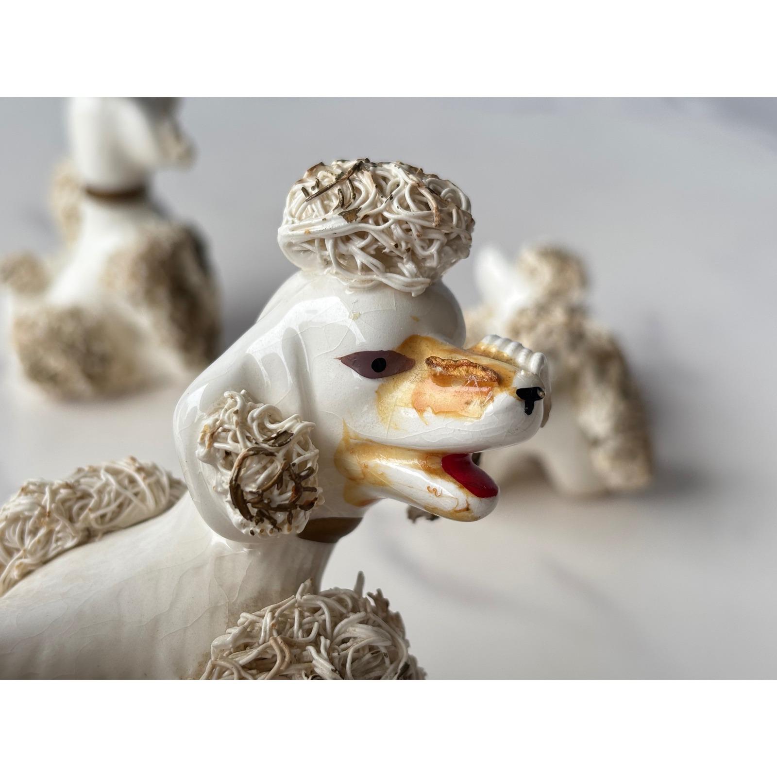 Vintage Thames Japan Spaghetti Poodle Figurine Set of 3 White Gold