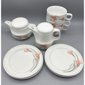 Schonwald Pink Calla Lilly Tea Set Creamer Cups Saucer Tea Pot 9 Pc