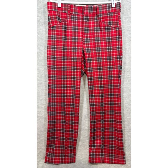 70s Vintage Sears KingsRoad スラックス Vtg 70s Sears Kings Road Plaid Red Trousers Pants 34x29 Mens