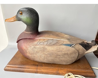 VTG Stockenten Ente Decoy Festnetz Telefon Holz Basis Neuheit Druckknopf Telefon