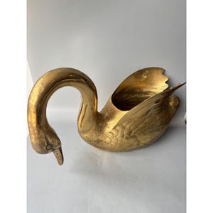 Vtg Large Brass Swan Planter Decorative Bowl Hollywood Regency Mid Century 15"