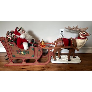 Vtg 1999 Holiday Creations Santa Claus Reindeer Sleigh