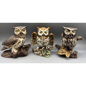 Set Of 3 Vintage Homco Ceramic Owl Figurines Retro Decor