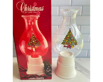 Vintage Christmas by Carlton Hurricane Candle Holder Glass Chimney Ceramic Base
