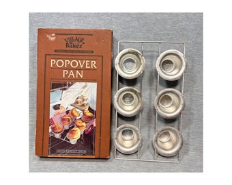 Molde para popovers Village Baker de acero estañado de peso comercial con capacidad para 6 tazas, estilo vintage.