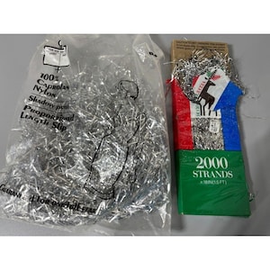 Vintage 80s Strands Tinsel Garland Silver Christmas Tree Decor