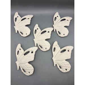 5 Pc White Bisque Ceramic Butterfly Wall Decor Ready to Paint Unfinished