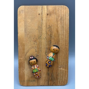 Cartolina d'epoca in legno svizzero Air Kokeshi Dolls Wall Art giapponese