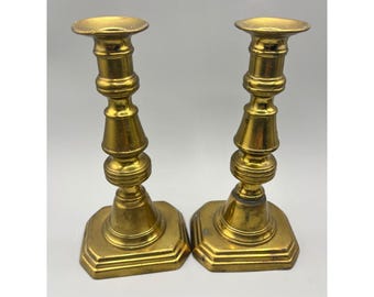 ヴィンテージ真鍮製キャンドルホルダー 2個セット 八角形ベース ホームデコレーション テーブル マントルピース