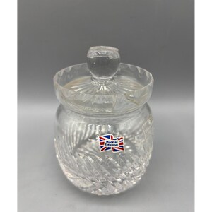 Tudor Crystal Hand geschnitten Bleiglas Marmelade Senftopf mit Deckel Made in England