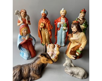 Vtg Homco 9 Piece Porcelain Nativity Set Hand Painted Christmas Figurines Taiwan
