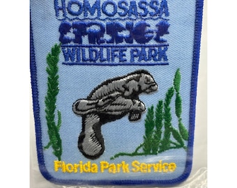 Vtg Homosassa Springs Wildlife Park Florida Embroidered Patch Manatee Souvenir
