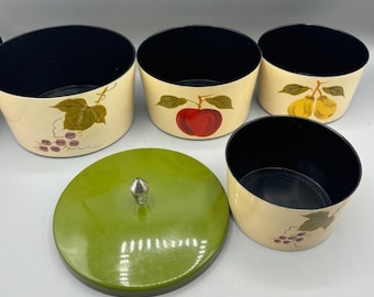 Ensemble de bols gigognes VTG Ensemble de récipients couverts de fruits peints à la main en laque