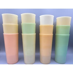Vtg Set Of 12 Tupperware Tumblers Cups Pastel Colors 12 oz.