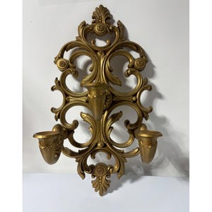 Vtg 1978 Syroco Triple Gold Ornate Wall Sconce Candle Holder Hollywood Regency