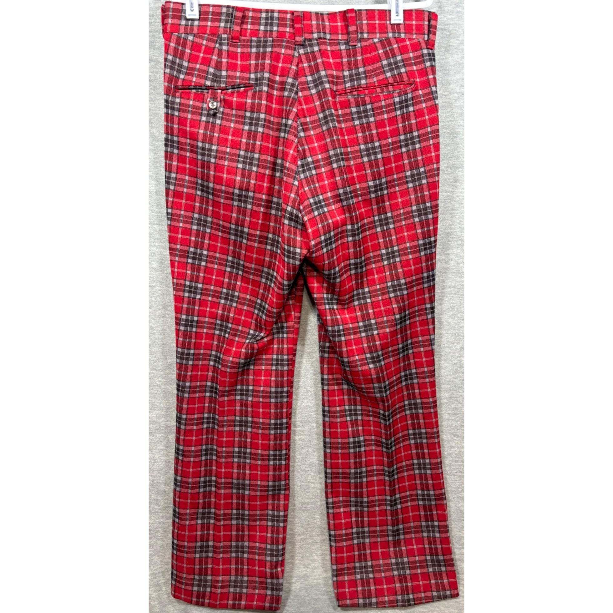 Vtg 70s Sears Kings Road Plaid Red Trousers Pants 34x29 Mens