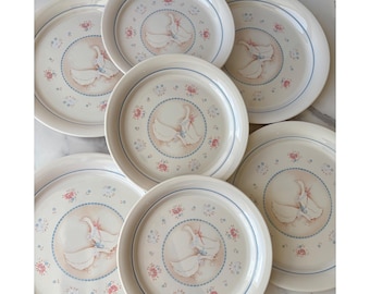 Zestaw Corelle Country Promenade Goose, 7 talerzy obiadowych i sałatkowych, Vintage Cottage