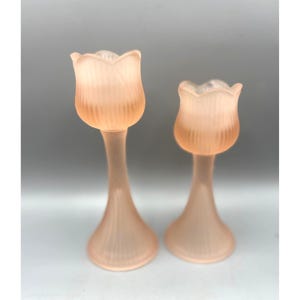 ピンクガラスキャンドルホルダー チューリップ ヴィンテージ フラワー