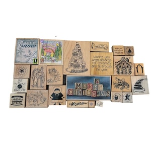 24 Pc Decorative Holiday Christmas Winter Themed Rubber Stamp Set