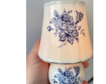 Vintage Porcelain Mini Lamp Blue White Floral Rose  Made in Japan Night Light