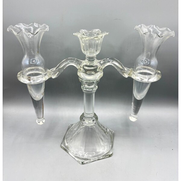 VTG Cambridge glazen kandelaar arm Epergne met 2 vazen
