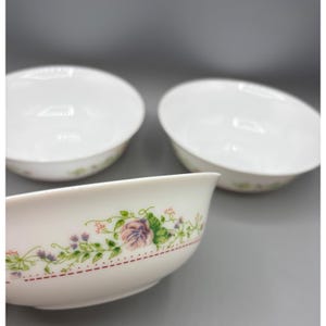 Set Of 3 Vintage Arcopal France Floral White Milk Glass Bowls
