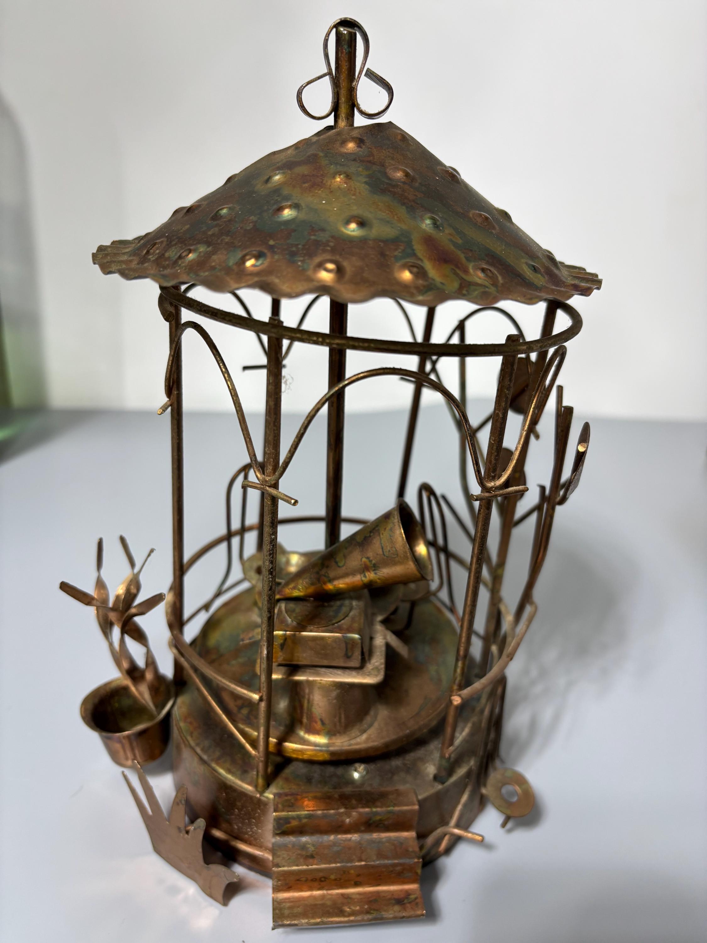 Vtg Copper Music Box Carousel With Ornate Detailing and Rotating