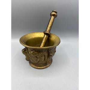 Vtg Apothacary Pharmacy Brass Mortar & Pestle Ornate Design