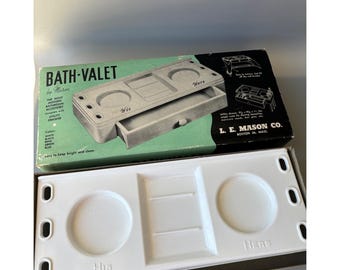 Organizador de pared vintage L.E. Mason Bath-Valet blanco estilo mediados de siglo para él y para ella