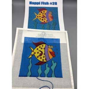 Vtg Happi Fish #28 Tela de ponto de agulha pintada à mão por Sundance Designs