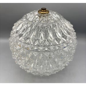 Vintage Clear Glass Globe Light Shade Diamond Pattern Brass Top
