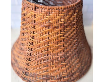 Vintage Woven Rattan Lamp Shade Brown Wicker Bell Spider Fitter Boho