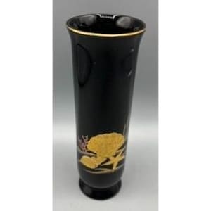 Vintage Otagiri Vase Japan Black & Gold Ceramic Starfish Shells